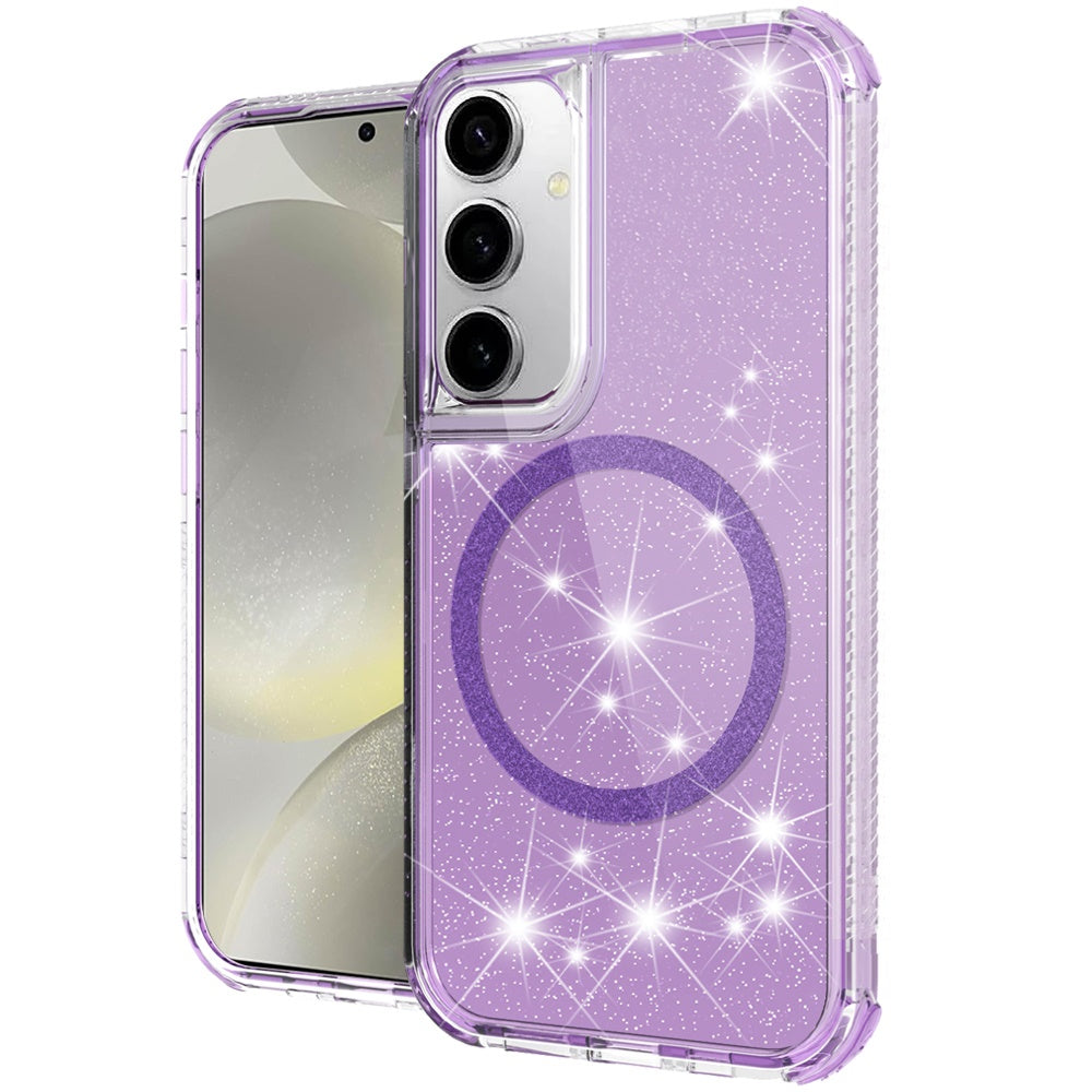 For Samsung Galaxy S25 Ultra Magnetic Circle Compatible with Magsafe, Bling Glitter Sparkle 3-in-1 Hybrid Shockproof TPU Bumper Case Cover