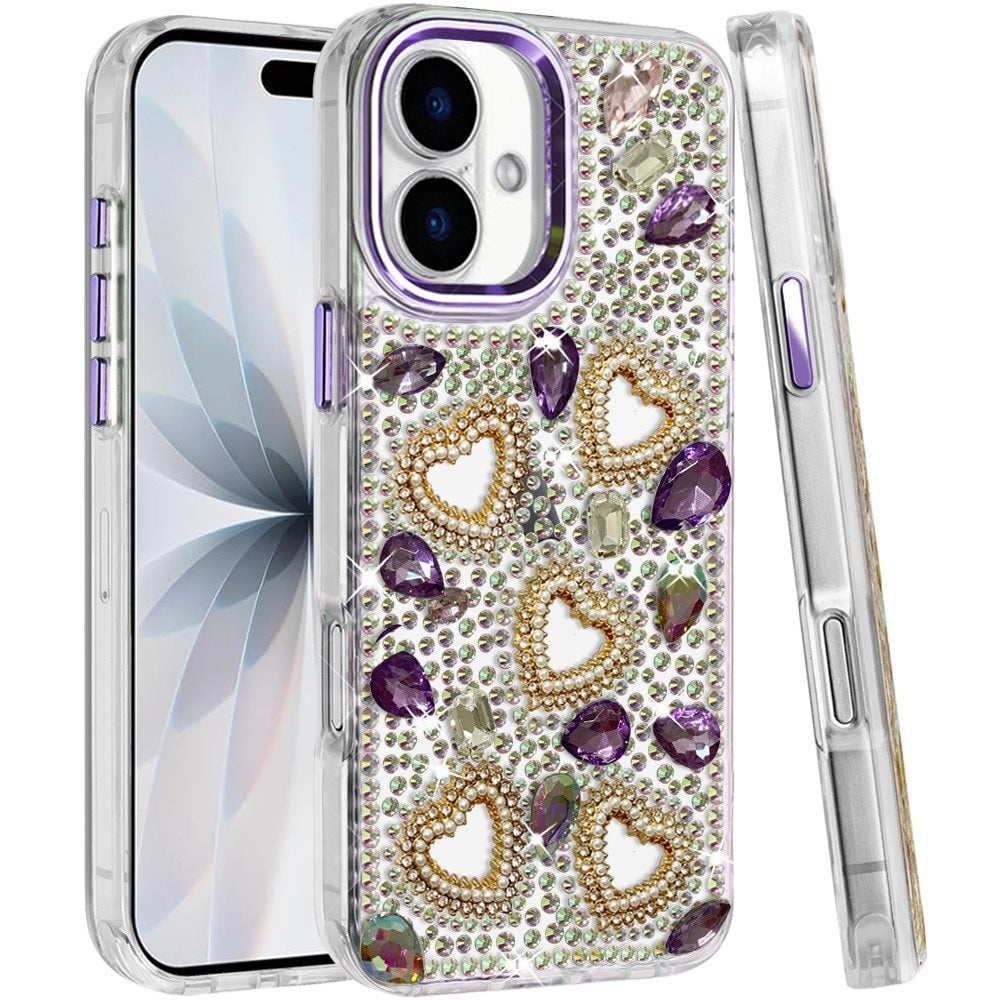 Phone Case for Apple iPhone 17 (6.3") Luxury Crystal Heart Rhinestone Diamond Bling Shockproof Hybrid Glitter Protective Stylish Durable Grip Cover