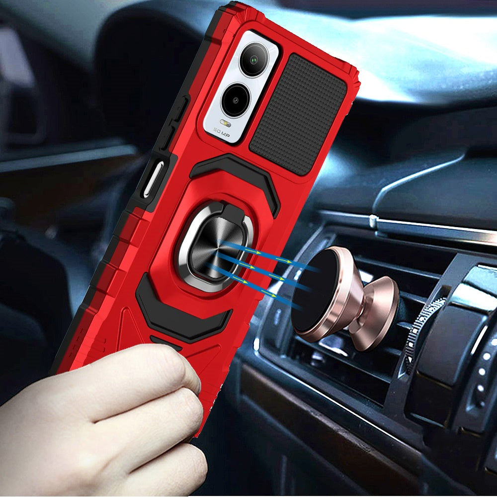 For Hybrid Dual Layer with 360° Rotate Magnetic Ring Stand Holder Kickstand TPU Rugged PC Shockproof Red Tablet Case Cover
