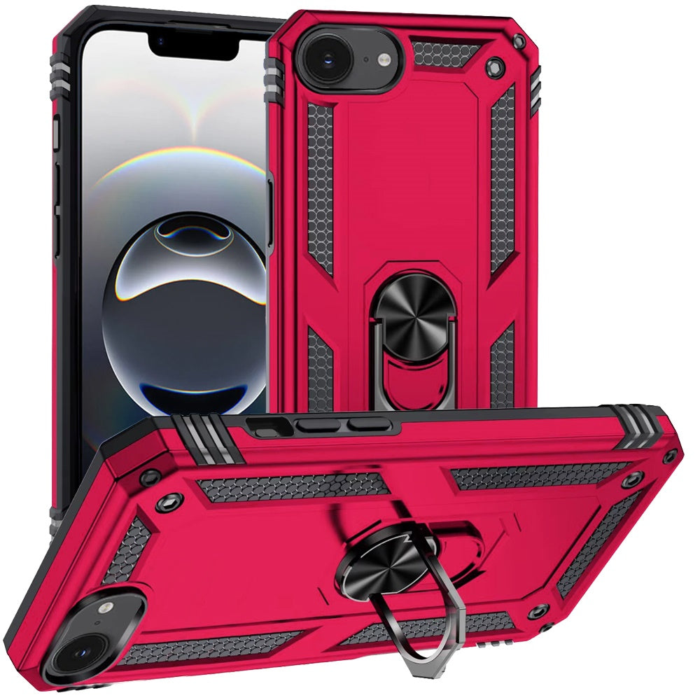 For Apple iPhone 16e Hybrid Shockproof Durable 360 Degree Rotatable Ring Stand Holder Kickstand Fit Magnetic Car Mount Case Cover