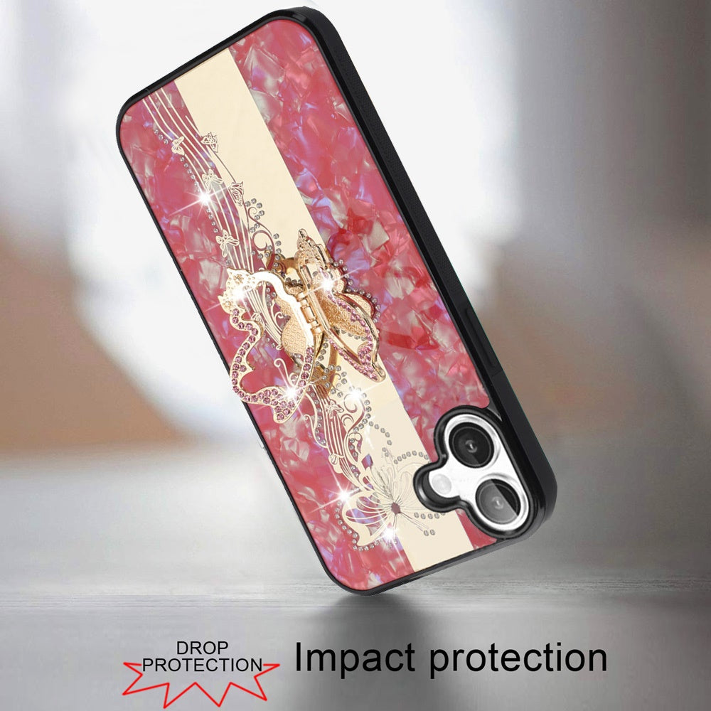 For Motorola Moto G 5G 2025 Diamonds 3D Butterfly Bling Sparkly Glitter Ornaments Engraving Hybrid with Stand Fashion Case Cover Enchanted Butterfly Red