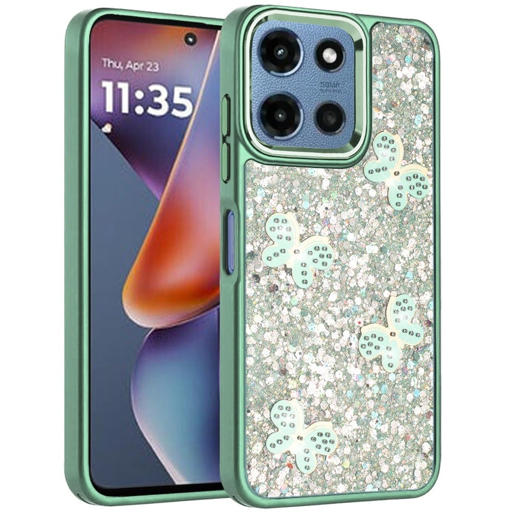 Phone Case for Motorola Moto G Play 5G 2026 Cute Butterfly Diamond Glitter Metallic Hybrid Shockproof Shimmer Grip Stylish Protective Luxury Designer Cover