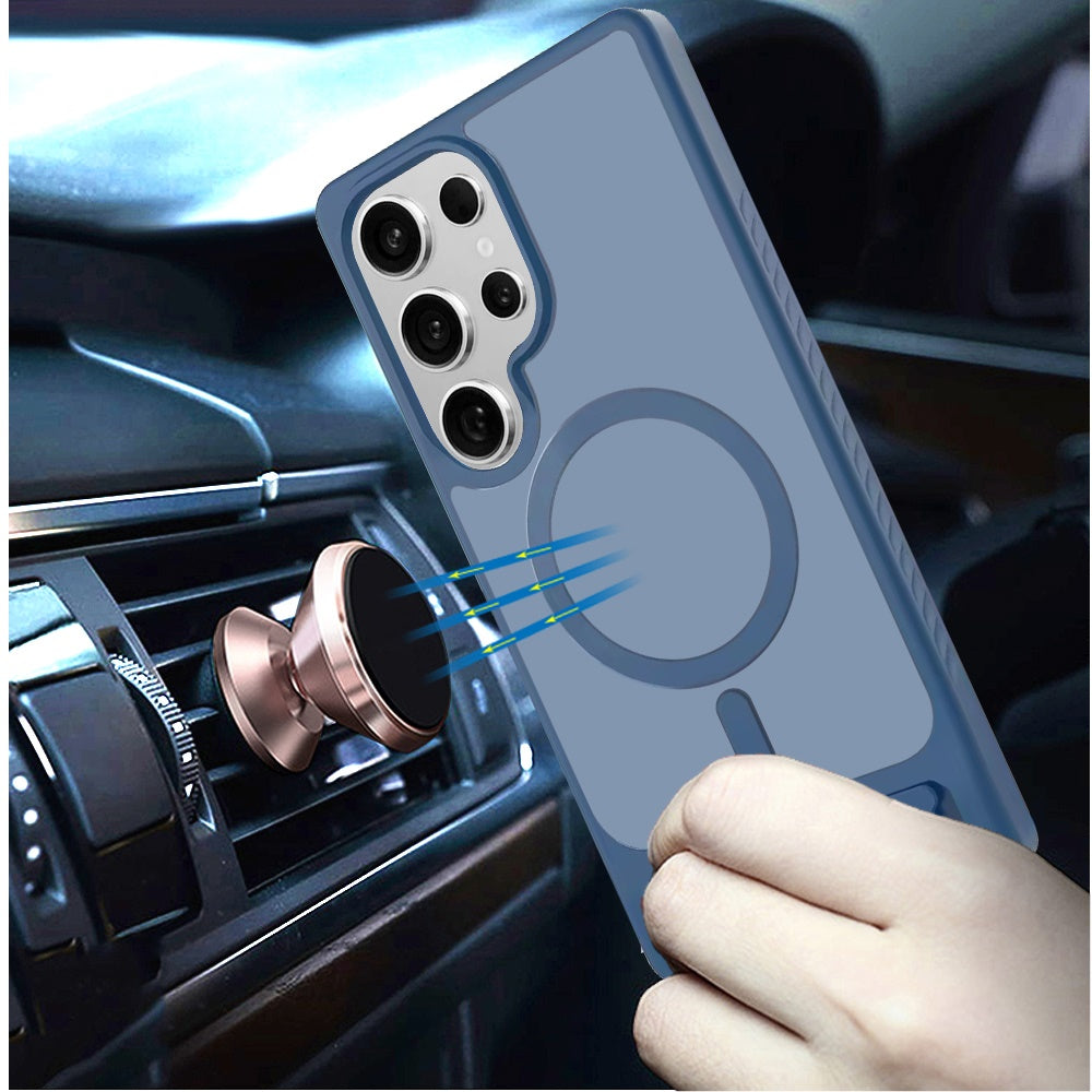 Phone Case for Galaxy S23 Ultra Matte Magnetic Metal Kickstand Shockproof Grip Anti Slip Durable Protective Heavy Duty Hybrid Cover