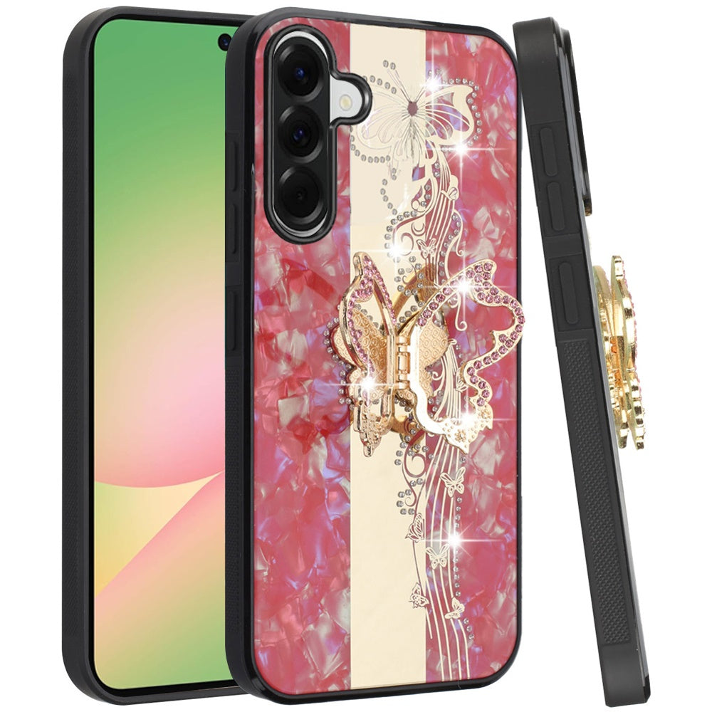 For Samsung Galaxy A57 Diamonds 3D Butterfly Bling Sparkly Glitter Ornaments Engraving Hybrid with Stand Fashion Case Cover
