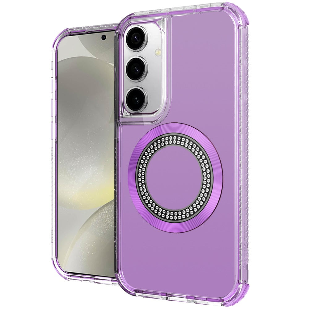 For Samsung Galaxy S25 Ultra Magnetic Circle Compatible with Magsafe, Hybrid Chrome 3in1 Transparent Shockproof TPU Bumper Case Cover