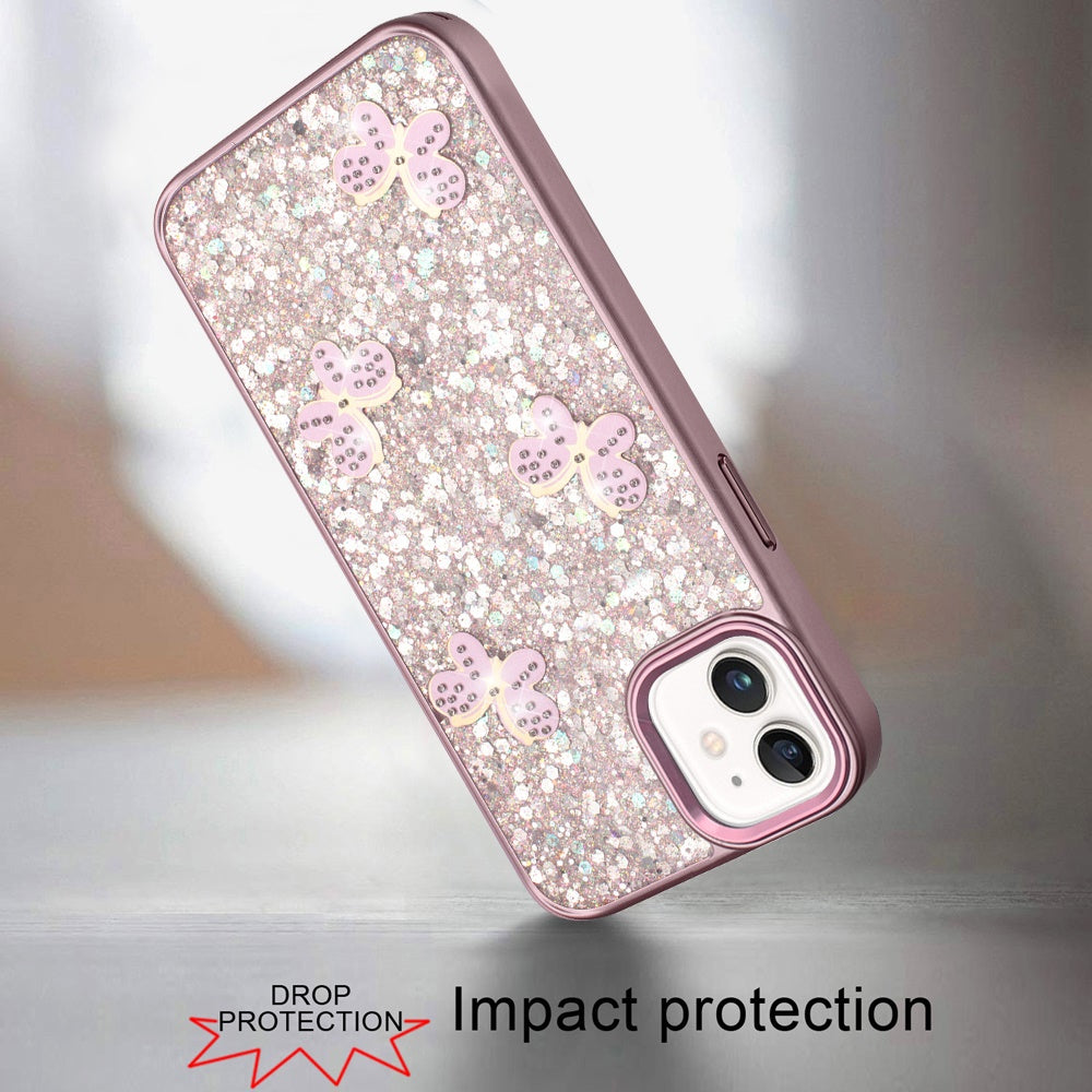 For Apple iPhone 11 Cute Butterfly Crystal Diamond Glitter Case Sparkle Bling Frame Metallic Edges, Shimmer TPU Hybrid Case Cover