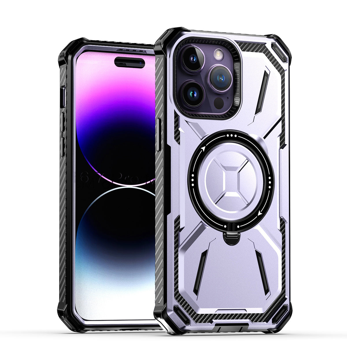 Standard for Apple iPhone 15 Pro Max (6.7") Apple iPhone 15 Pro Max (6.7") MagSafe Compatible Circle Ring Magnetic Kickstand Hybrid Hard TPU Edge Protective Cover