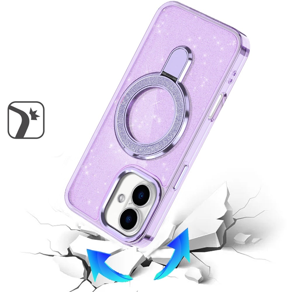 Phone Case for Apple iPhone 18/ iPhone 17 Transparent Glitter Bling Magnetic Ring Stand Shockproof Anti Slip Rotating Grip Protective Hybrid Durable Armor Cover