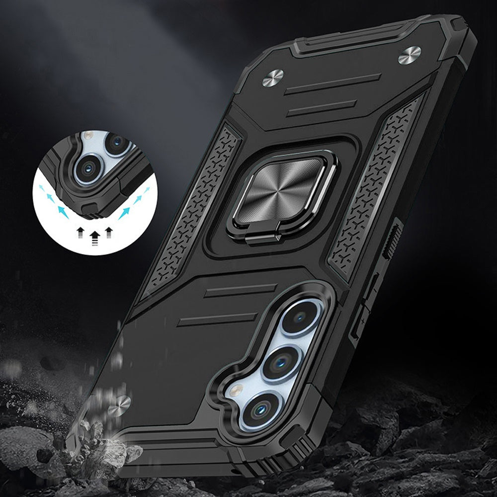 For Samsung Galaxy S25 /S24 Armor Hybrid Magnetic Stand with Ring Holder Kickstand Shockproof Heavy-Duty Durable Rugged TPU Dual Layer Case Cover Black