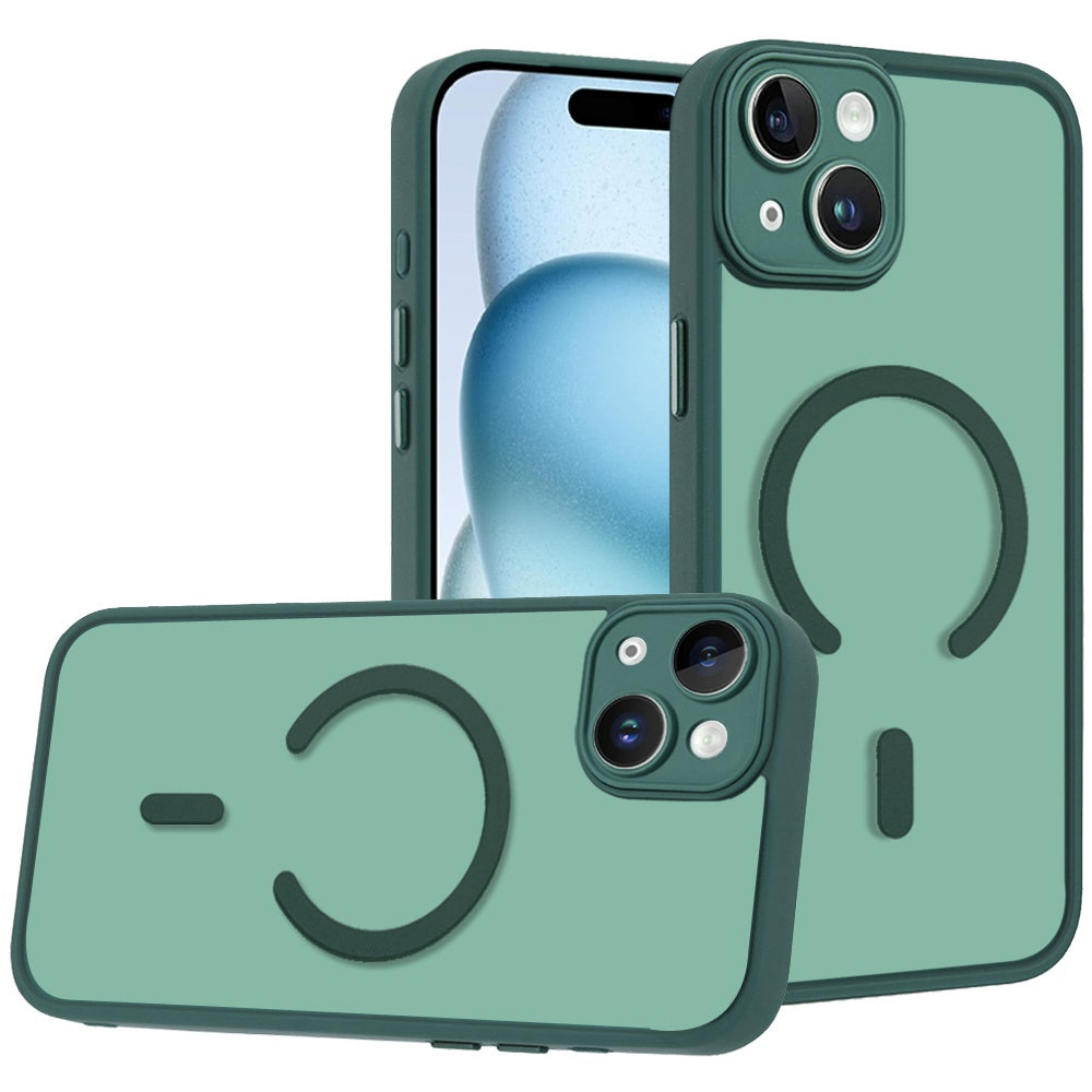 Phone Case for iPhone 15 Matte Frosted Magnetic Back Hybrid Hard PC Soft TPU Camera Protection Slim Shock Absorbing Anti Fingerprint Cover