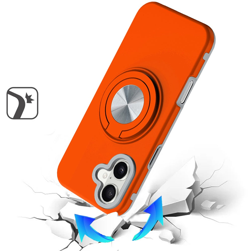 For Apple iPhone 17 Pro Max Metal Matte Hybrid with Invisible Rotational Ring Stand, Car Mount Friendly, Military Grade Slim Fit Sturdy Case Cover Cosmic Orange