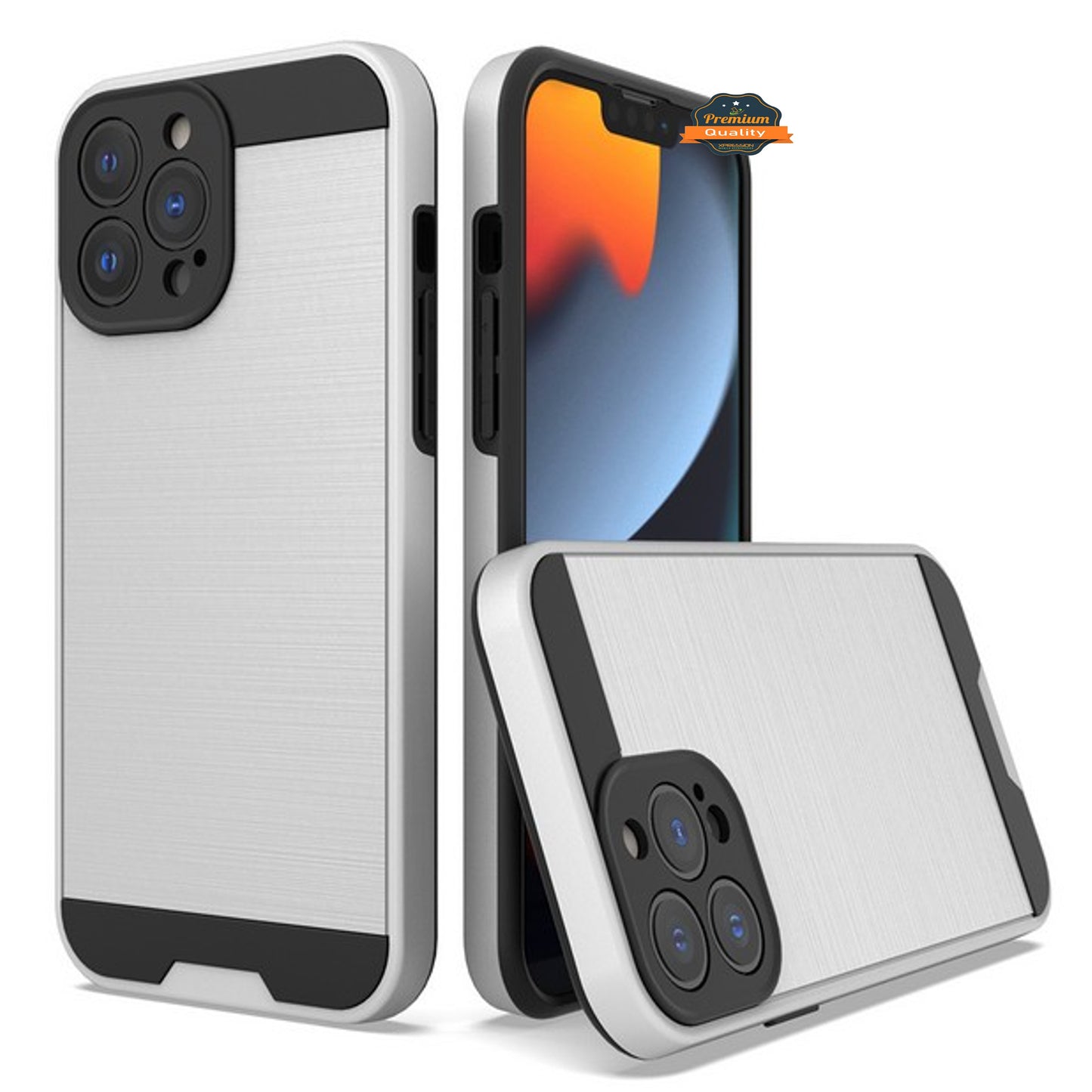 For Apple iPhone 15 Pro Max (6.7") Slim Rugged TPU + Hard Brushed Metal Texture Hybrid Dual Layer Armor Shockproof Phone Case Cover