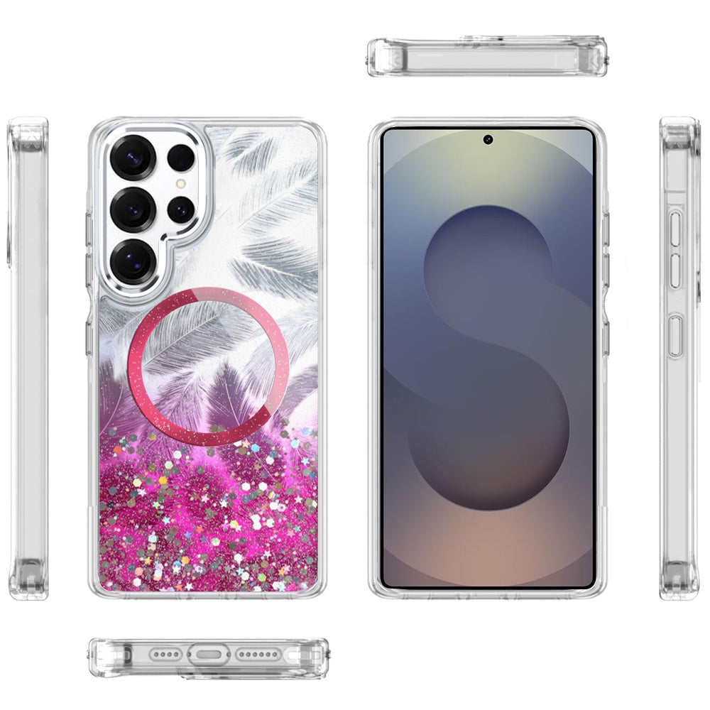 For Samsung Galaxy S25 Ultra Epoxy Glitter Shimmer Fashion Case with Magnetic Magsafe Compatible Hybrid Sparkling Slim Protective Case Cover