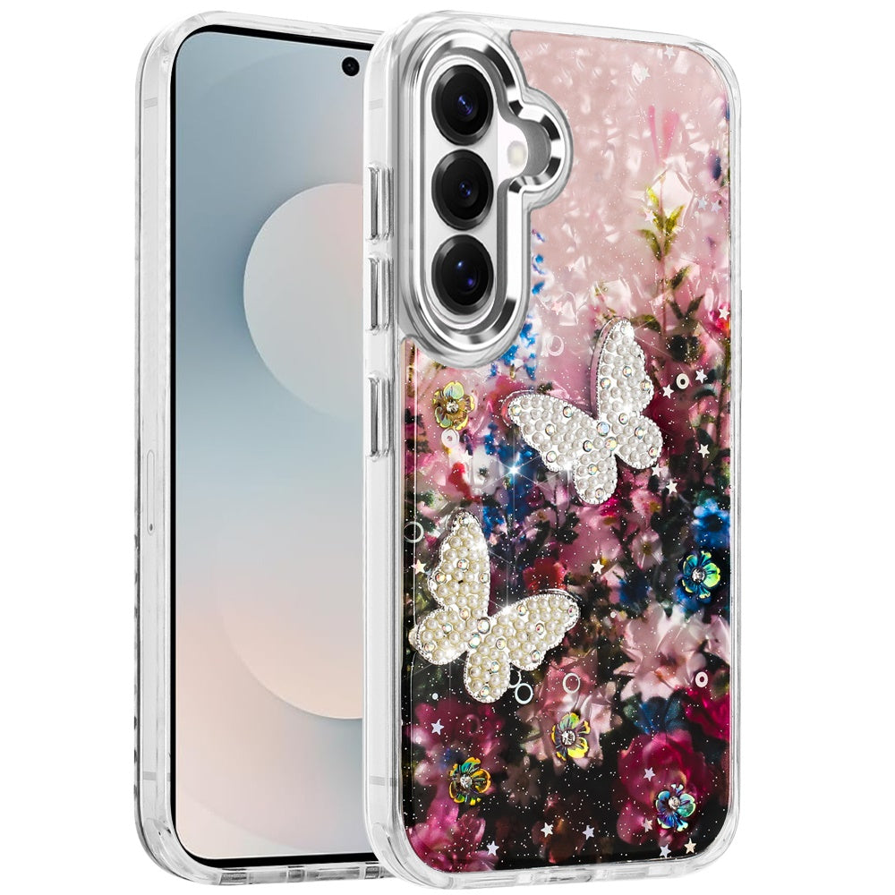 For Samsung Galaxy S26 Ultra Epoxy Glitter Flowers Bling 3D Butterfly Fashion TPU Hybrid with Shockproof Protection Case Cover