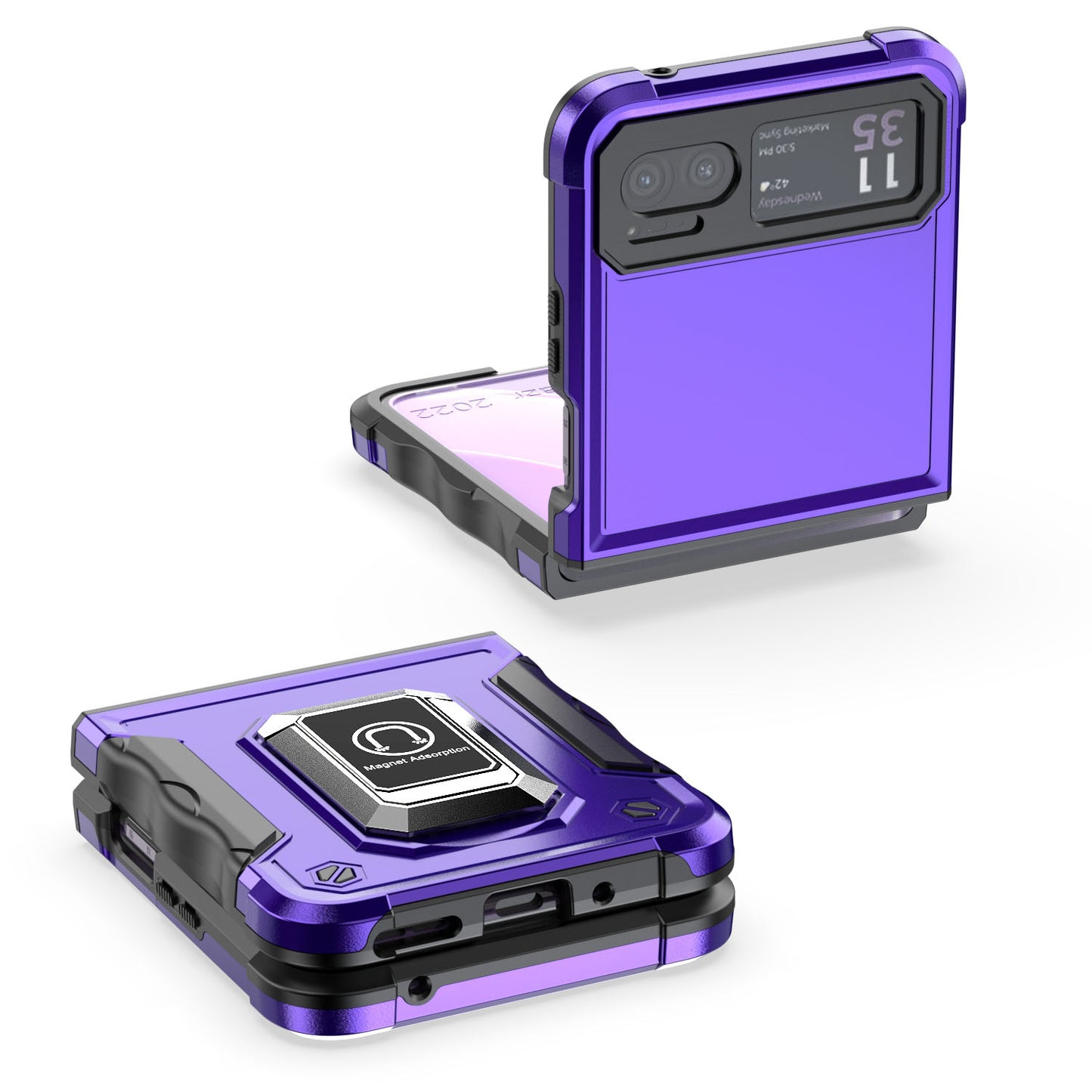 For Motorola Razr 2023 Hybrid Stand Magnetic Ring Holder Kickstand Heavy Duty Rugged Drop Silicone & Hard PC Shockproof Case Cover Dark Purple