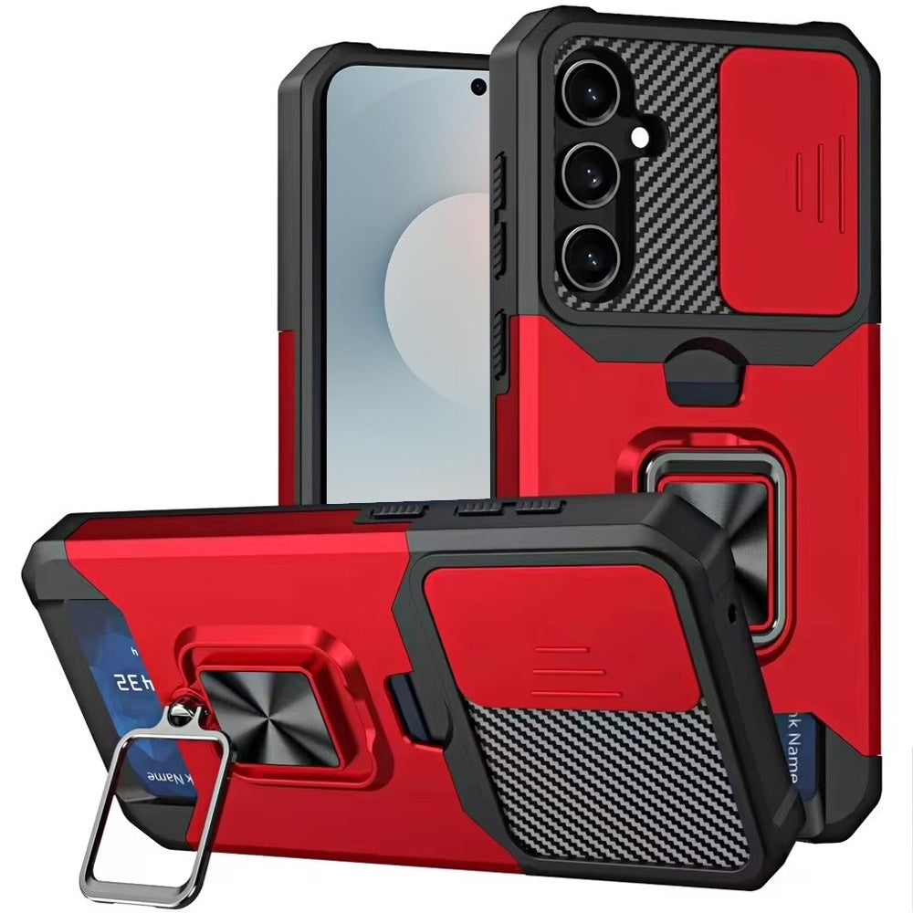 For Samsung Galaxy S26+ / S26 Plus Wallet Case with Ring Stand & Slide Camera Cover Back Credit Card Slot Holder, Military Grade Case Cover