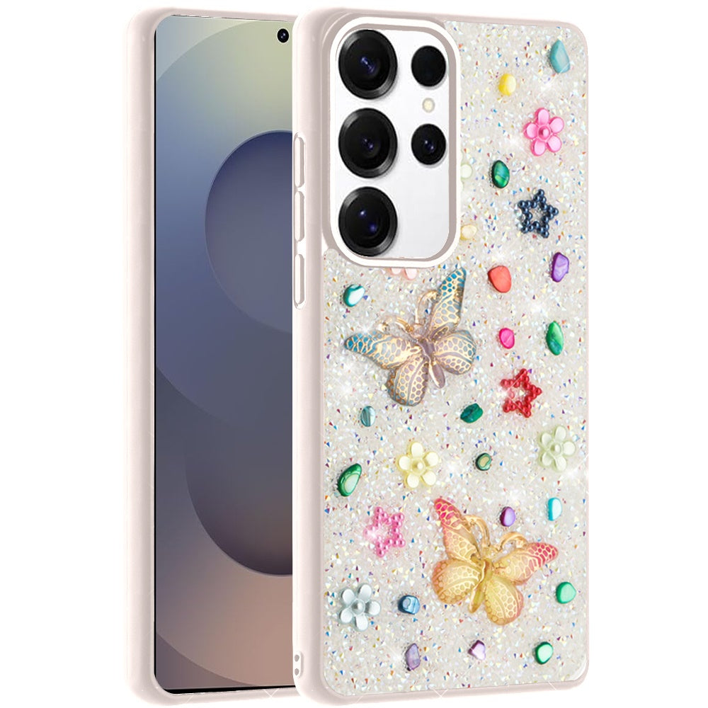For Samsung Galaxy S25 Ultra Diamond Butterfly 3D Glitter Bling Design, Slim Hybrid Sparkle Protective Cover TPU for Women Girls Case Cover