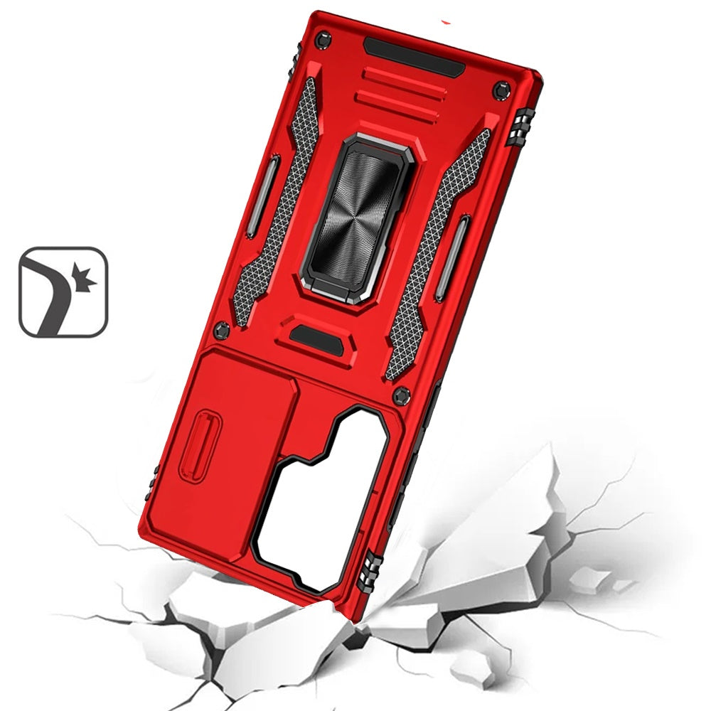 Phone Case for Samsung Galaxy S24 Ultra Tough Metal Ring Shockproof Sliding Camera Window Hybrid Armor Rugged Anti Slip Heavy Duty Grip Cover