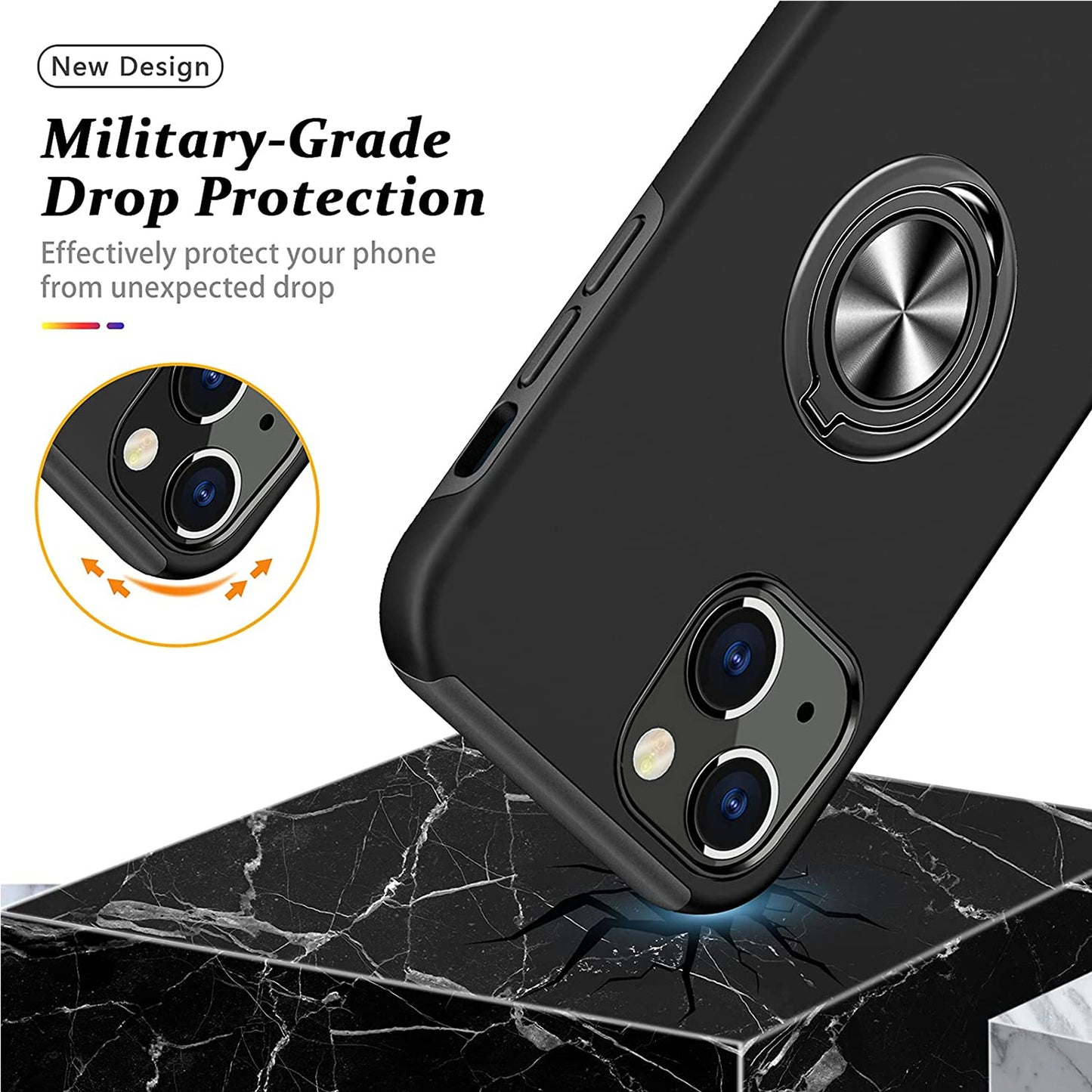 For Samsung Galaxy S26 Military Grade Hybrid Case with Flat Metal Ring 360° Rotation Kickstand, Slim Fit Back Hard PC Case Cover Black