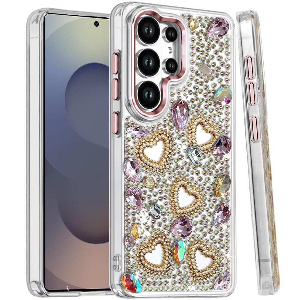 Phone Case for Samsung Galaxy S25 Ultra Luxury Crystal Heart Rhinestone Diamond Bling Shockproof Hybrid Glitter Protective Stylish Durable Grip Cover