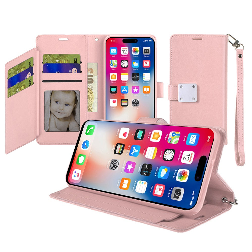 Phone Case for Apple iPhone 16 Wallet Credit Card Holder Hybrid Slim Protective Dual Function Storage PU Leather Flip Pouch Cover