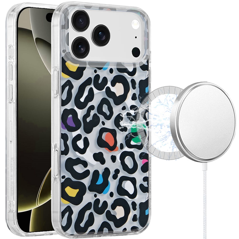 For Apple iPhone 17 Stylish Pattern Fashion IMD Printed Design TPU Double Layer Slim Shockproof with Magnetic Back Case Cover Multicolor Leopard