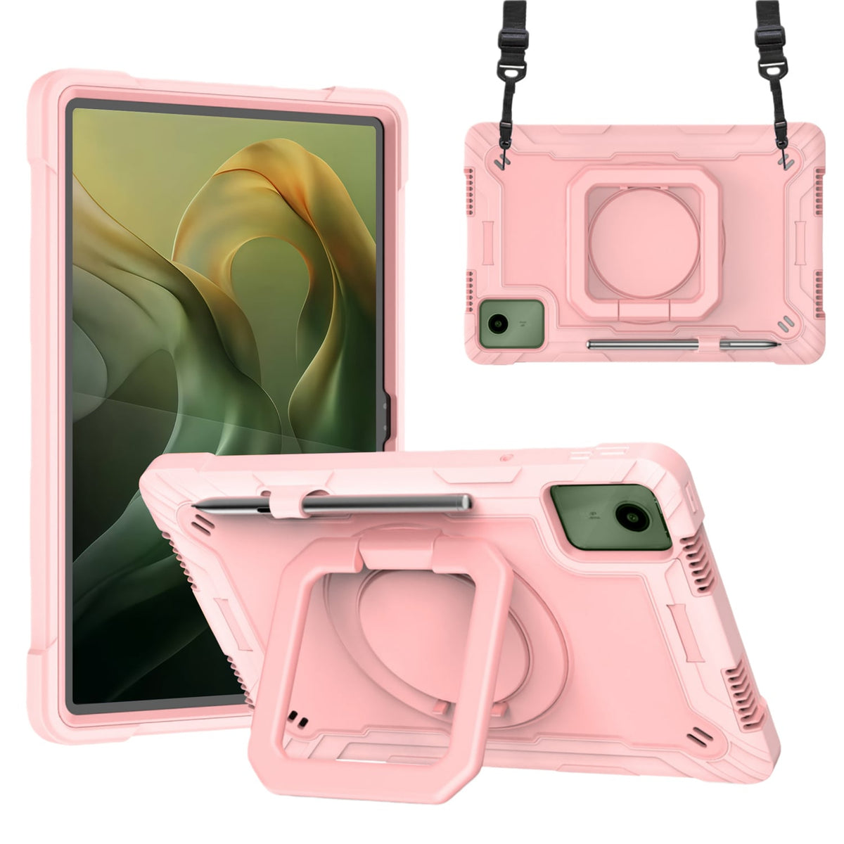 360 Rotating Kickstand Hybrid Rugged Shockproof Armor Dual Layer Hard PC Soft TPU Drop Protection with Strap