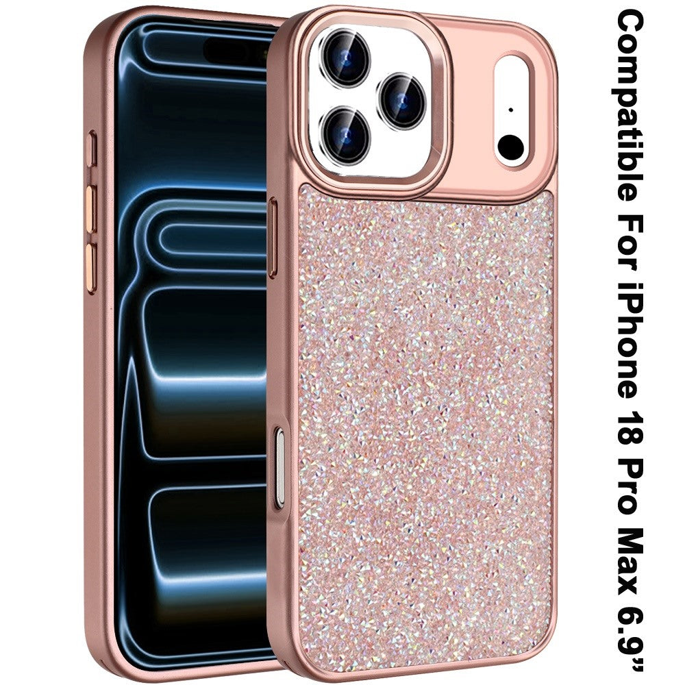 Phone Case for Apple iPhone 18 Pro Max Crystal Glass Bling Diamond Metallic Edge Shockproof Durable Protective Clear Hybrid Stylish Premium Design Cover