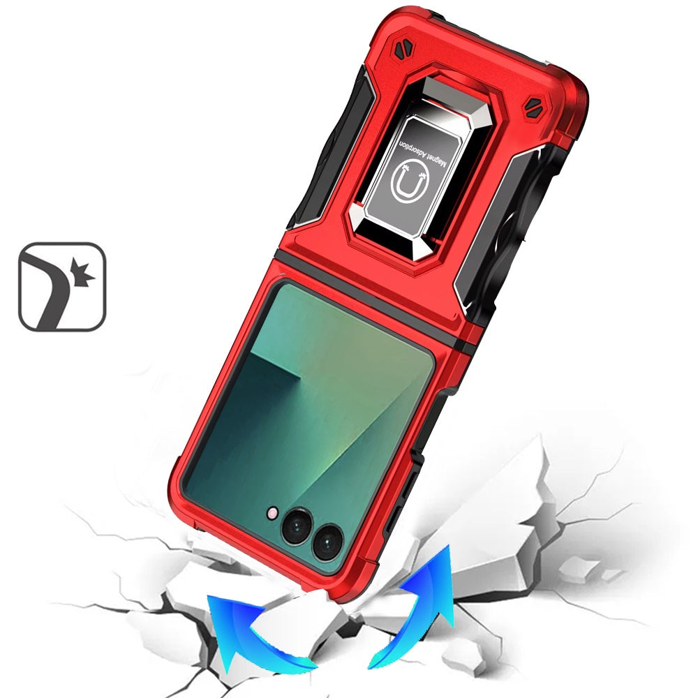 For Samsung Galaxy Z Flip 7 Hybrid Stand Magnetic Ring Holder Kickstand Heavy Duty Rugged Drop Silicone & Hard PC Shockproof Case Cover