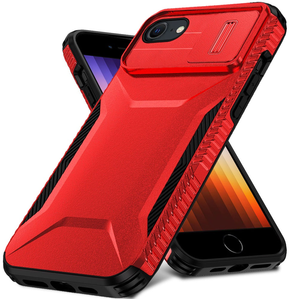 For Apple iPhone SE 3 (2022) SE/8/7 Slim Fit Shockproof Hybrid with Slide Camera Window Covering, Rugged Tpu Silicone Hard PC Bumper Case Cover