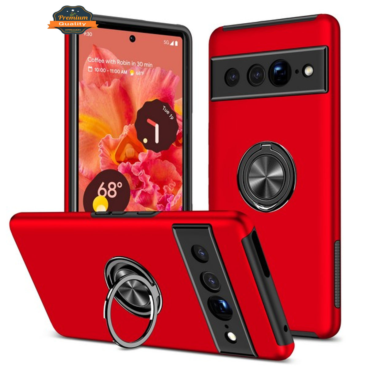 For Google Pixel 10A Military Grade Hybrid Case with Flat Metal Ring 360° Rotation Kickstand, Slim Fit Back Hard PC Case Cover