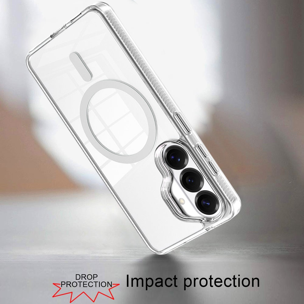 For Samsung Galaxy S25 /S24 MagSafe Compatible Integrated Technology Clean Transparent Hybrid Armor TPU Frame Case Cover Black