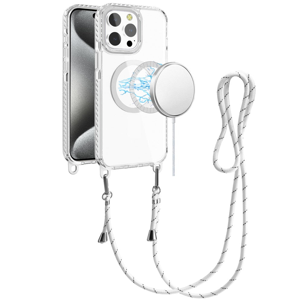 For Apple iPhone 13 Pro Max Clear Magnetic Frame PC Back Shockproof Protective Case with Detachable Lanyard Strap, Compatible with MagSafe Case Cover
