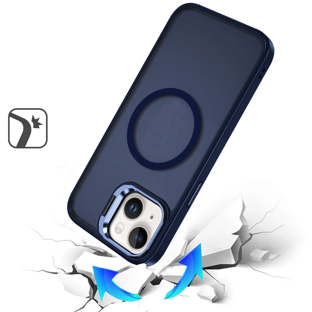 Phone Case for Apple iPhone 15 Plus Metallic Magnetic Camera Ring Stand Shockproof Hybrid AntiSlip Grip Camera Lens Protection Kickstand Rugged Durable Armor Cover