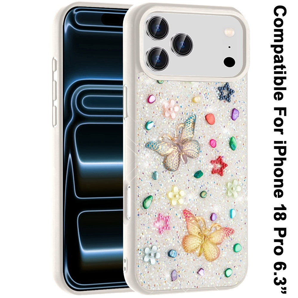 Phone Case for Apple iPhone 18 Pro 3D Butterfly Diamond Bling Glitter Shockproof Stylish Protective Luxury Hybrid Sparkly Durable Grip Design Cover