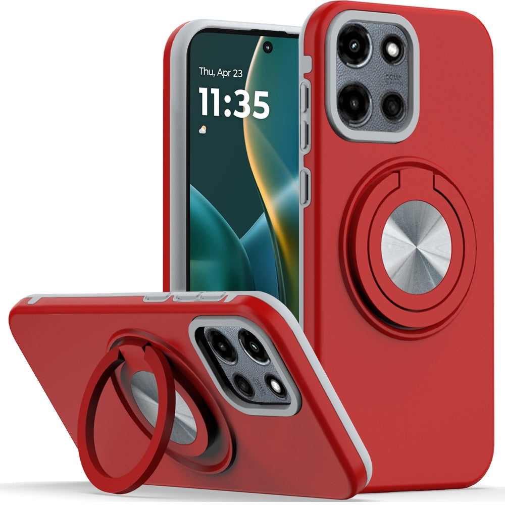 For Motorola Moto G Stylus 5G 2025 Metal Matte Hybrid with Invisible Rotational Ring Stand, Car Mount Friendly, Military Grade Slim Fit Sturdy Case Cover