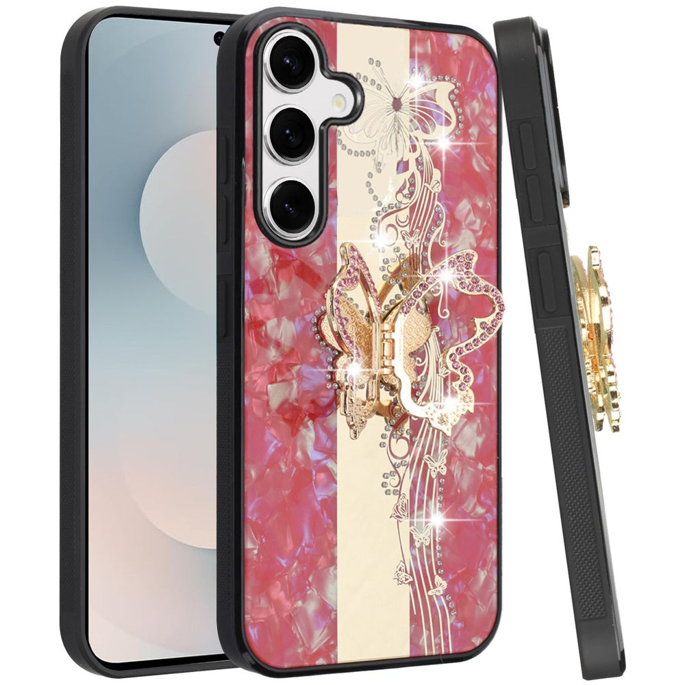 For Samsung Galaxy S26+ / S26 Plus Diamonds 3D Butterfly Bling Sparkly Glitter Ornaments Engraving Hybrid with Stand Fashion Case Cover
