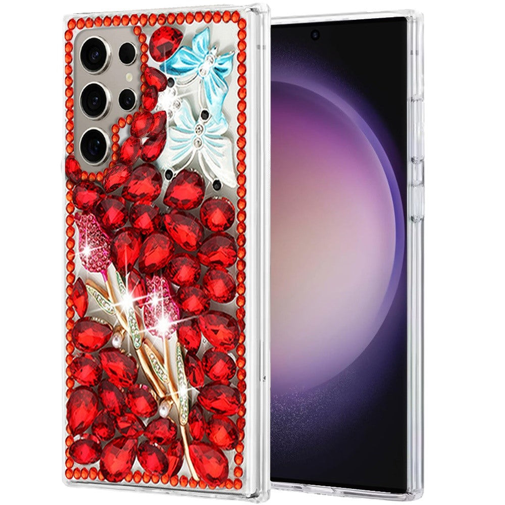Phone Case for Samsung Galaxy S23 Ultra Luxury Full Diamond Glitter 3D Floral Ornament Hybrid Shockproof Stylish Rhinestone Designer Protective Elegant Cover