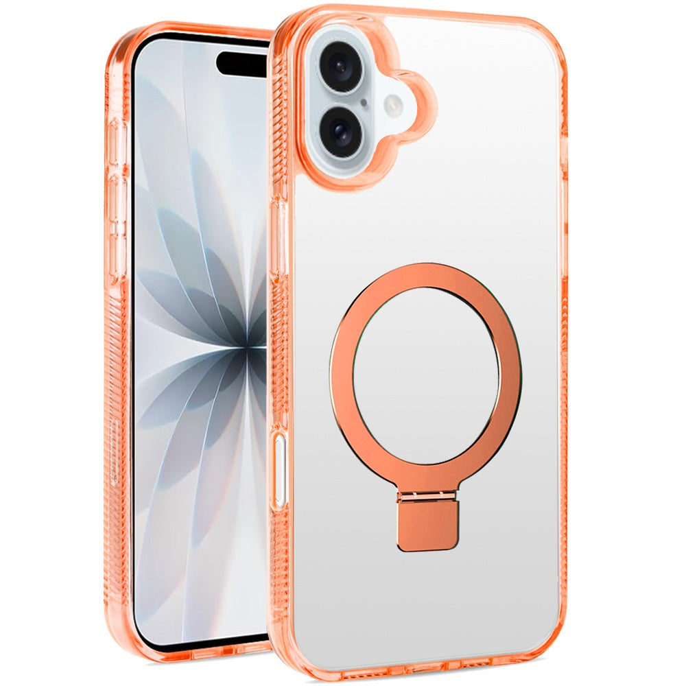 For Apple iPhone 17 (6.3") Transparent Magnetic Ring Circle Stand with MagSafe Compatible Hybrid Dotted Edged Hard PC Shockproof Case Cover Black