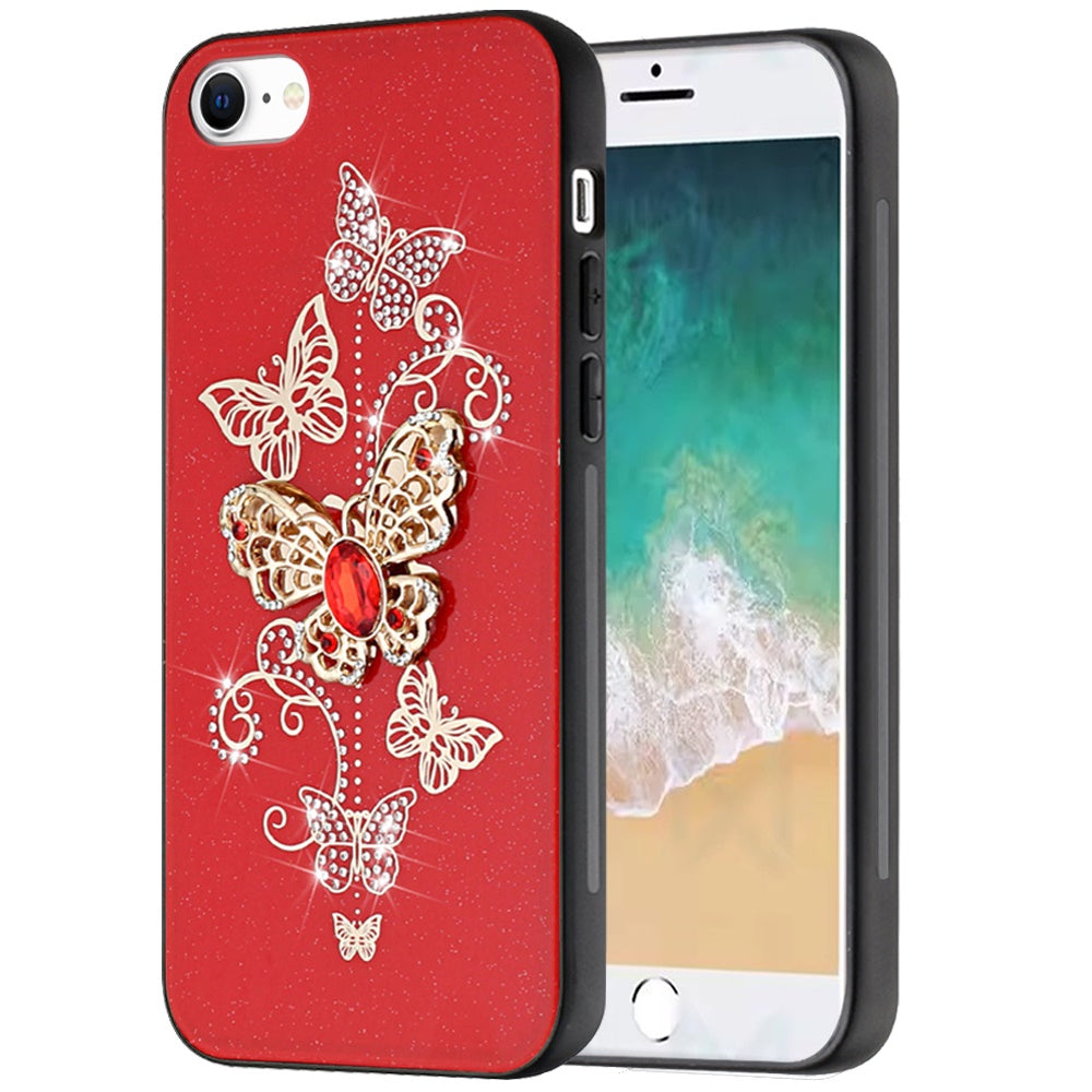 For Apple iPhone 17E /16E Diamonds 3D Fashion Bling Sparkly Glitter Ornaments Engraving Hybrid with Ring Stand Case Cover