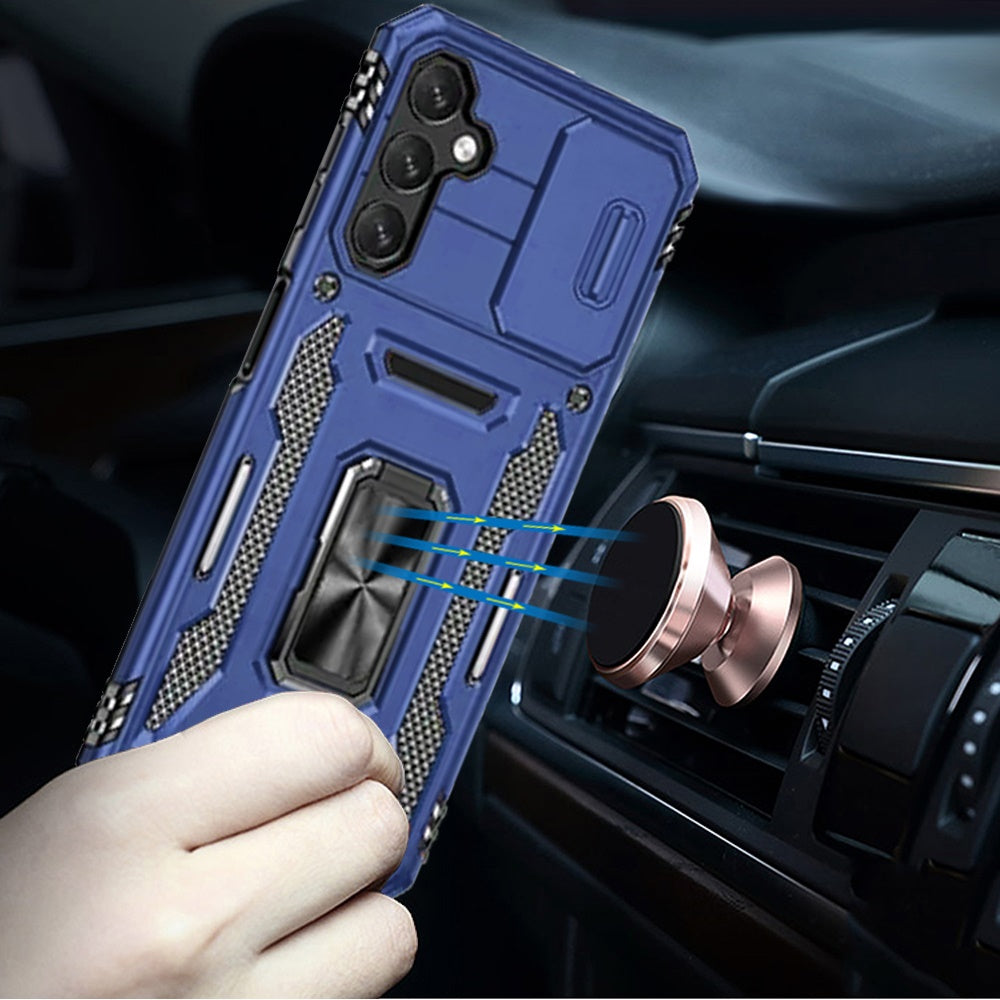 For Samsung Galaxy S20 Ultra Tough Hybrid Case with Movable Camera Window & Metal Ring Stand Shockproof Case Cover Blue