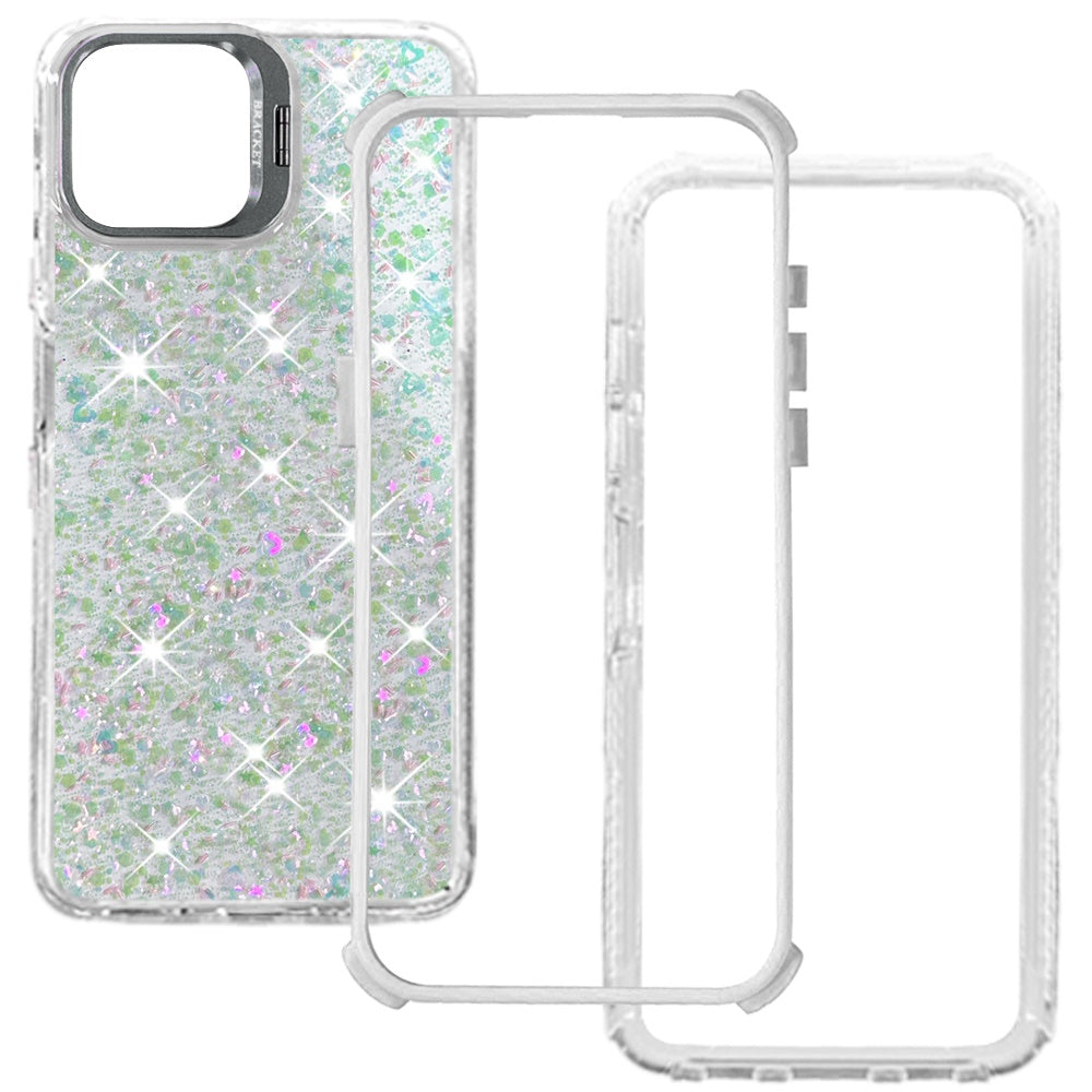 Phone Case for Apple iPhone 17E / iPhone 16E Luxury Bling Scattered Glitter Hybrid Dual Layers with Integrated Camera Stand and Sparkle Finish Design Cover