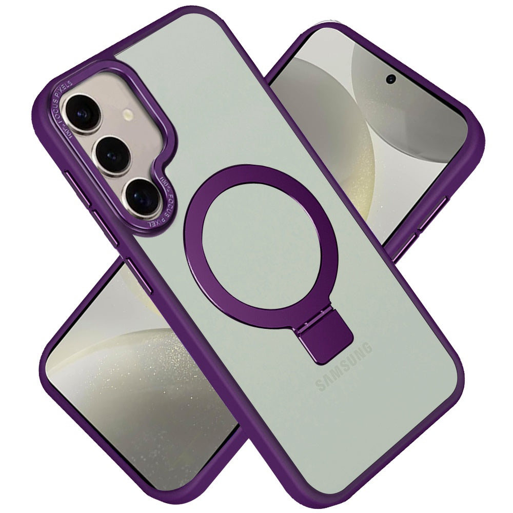 For Samsung Galaxy S25 Ultra Magnetic Metal Matte with Built-in MagSafe Stand, Hybrid Shockproof Armor, TPU Frame Case Cover