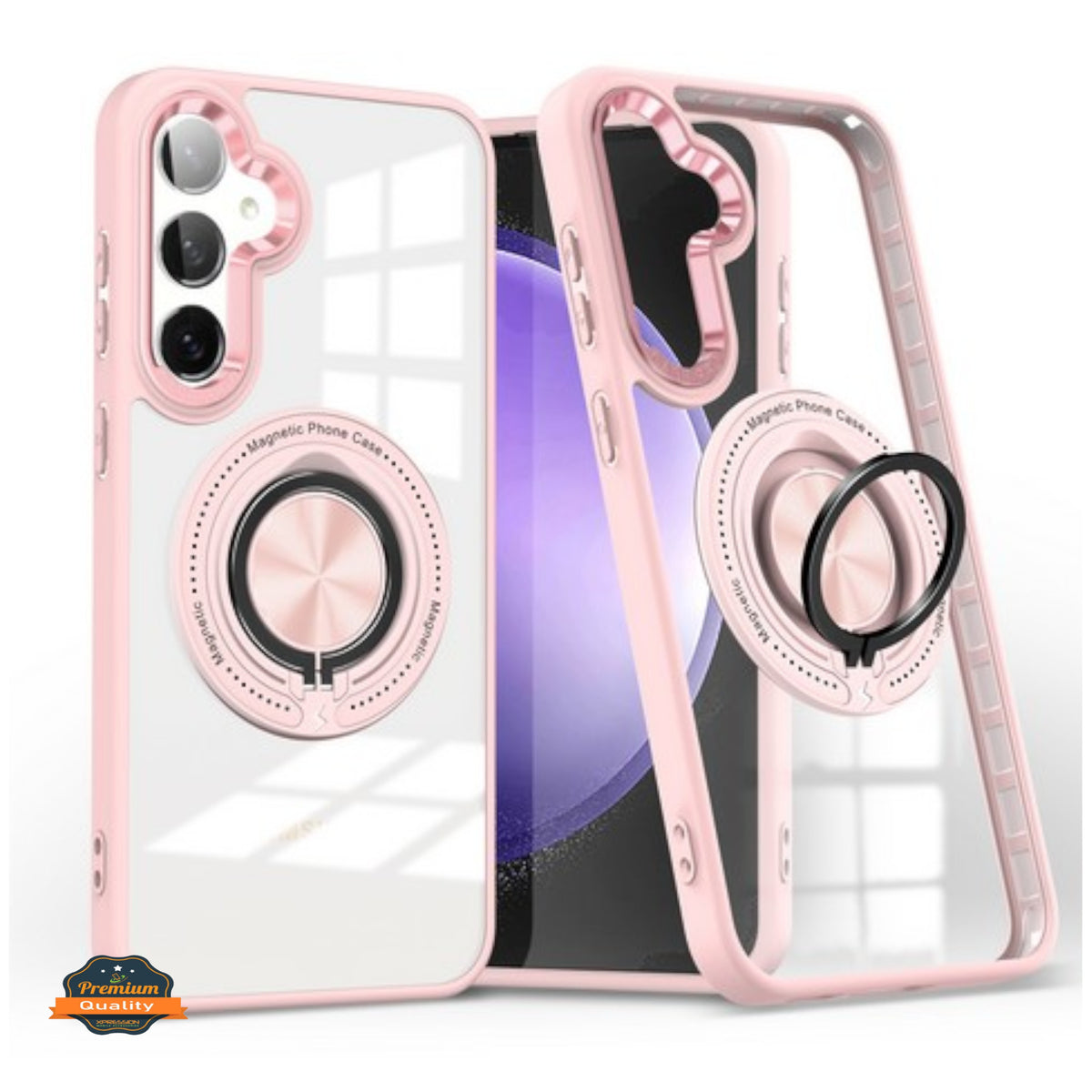 For Samsung Galaxy S25 /S24 Clear Transparent Back Hybrid with Rotating Ring Stand, MagSafe Compatible Shockproof Slim TPU PC Case Cover