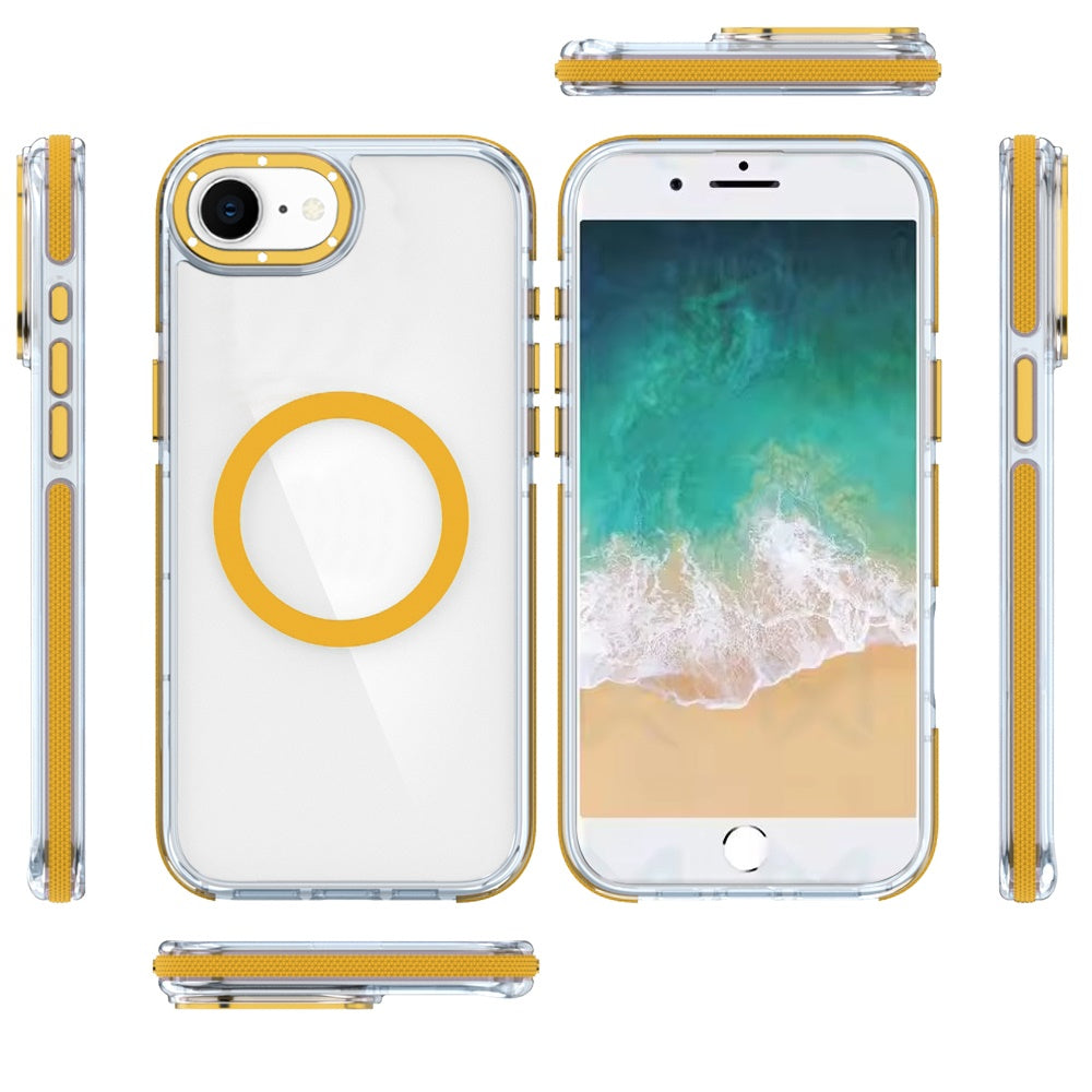 For Apple iPhone 16e Transparent Back with Colorful Frame, Strong Magnetic Circle, MagSafe Compatible, Slim Shockproof Protection Case Cover