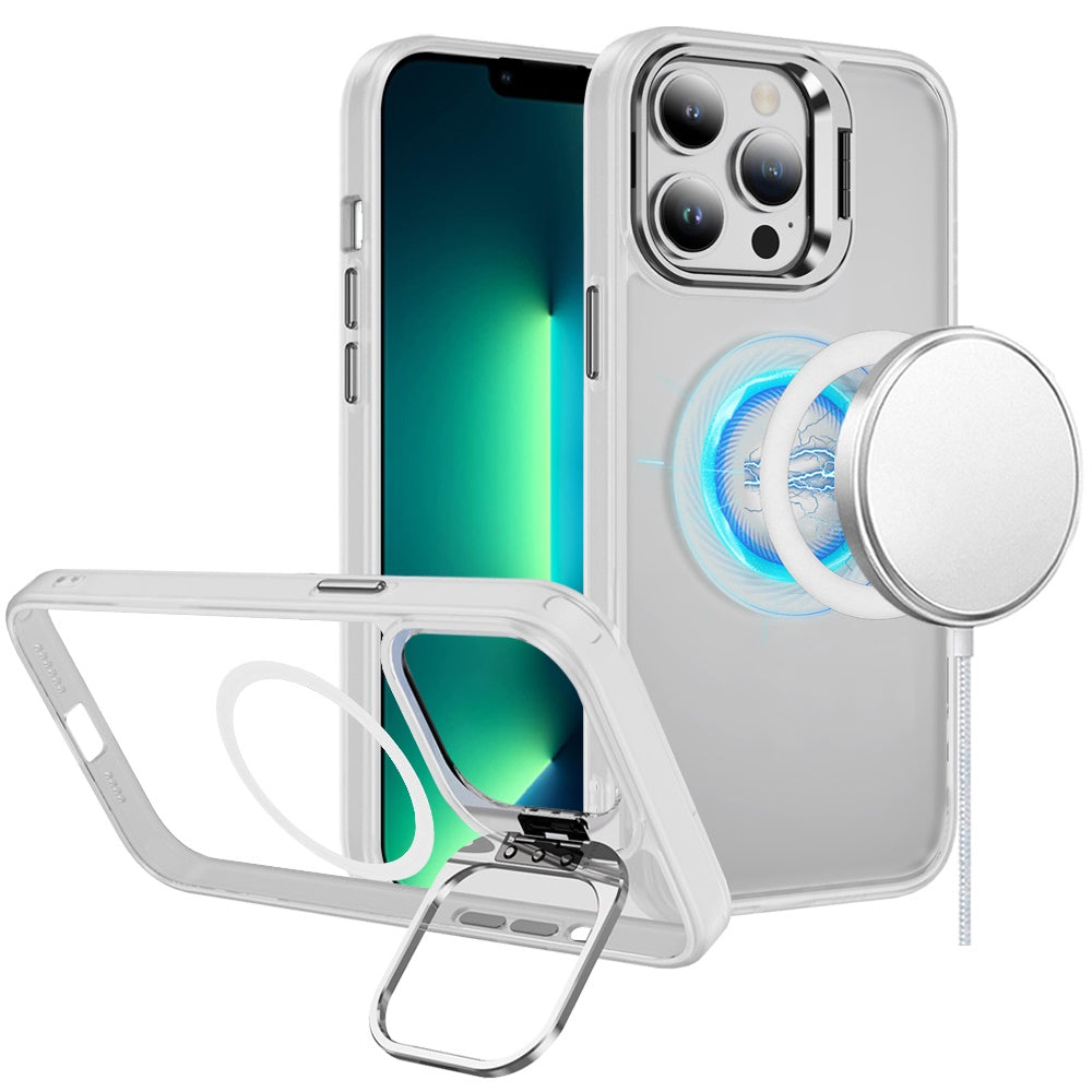For Apple iPhone 15 Pro Max Heavy Duty Metallic Hybrid Tough TPU with Camera Ring Stand, MagSafe Compatible, Rugged Drop Protection Case Cover