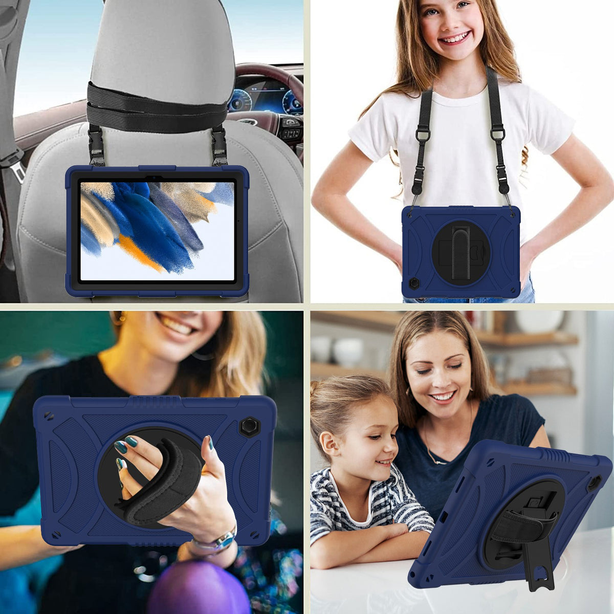For 3-in-1 Tough Hybrid Shockproof Protector Silicone TPU with Pencil Holder, Kickstand, Hand & Shoulder Strap Blue Tablet Case Cover