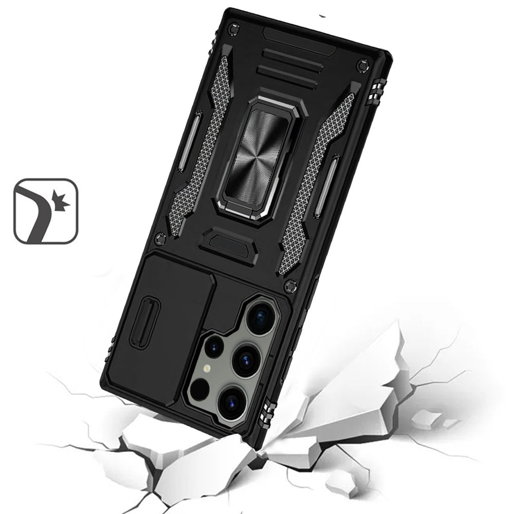 For Apple iPhone 11 Tough Hybrid Case with Movable Camera Window & Metal Ring Stand Shockproof Case Cover Cosmic Orange