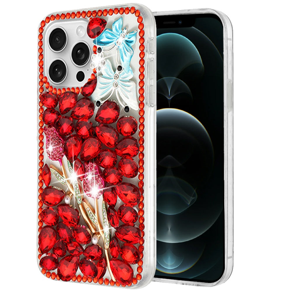 Phone Case for Apple iPhone 12 Pro Max Luxury Full Diamond Glitter 3D Floral Ornament Hybrid Shockproof Stylish Rhinestone Designer Protective Elegant Cover