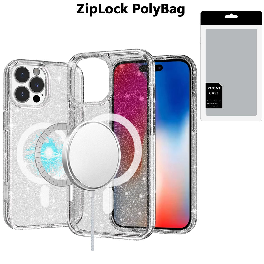 For Apple iPhone 16 Pro MagSafe Compatible Glitter Sparkle Bling Hybrid Case with Magnetic Circle, Slim TPU & Hard PC Frame Case Cover Smoke